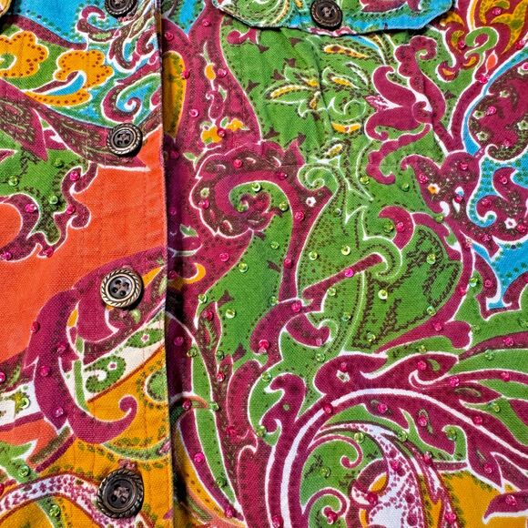 VTG Carrie Allen Paisley Beaded Sequin Denim Jacket Womens Medium Cotton Boho - Picture 6 of 14